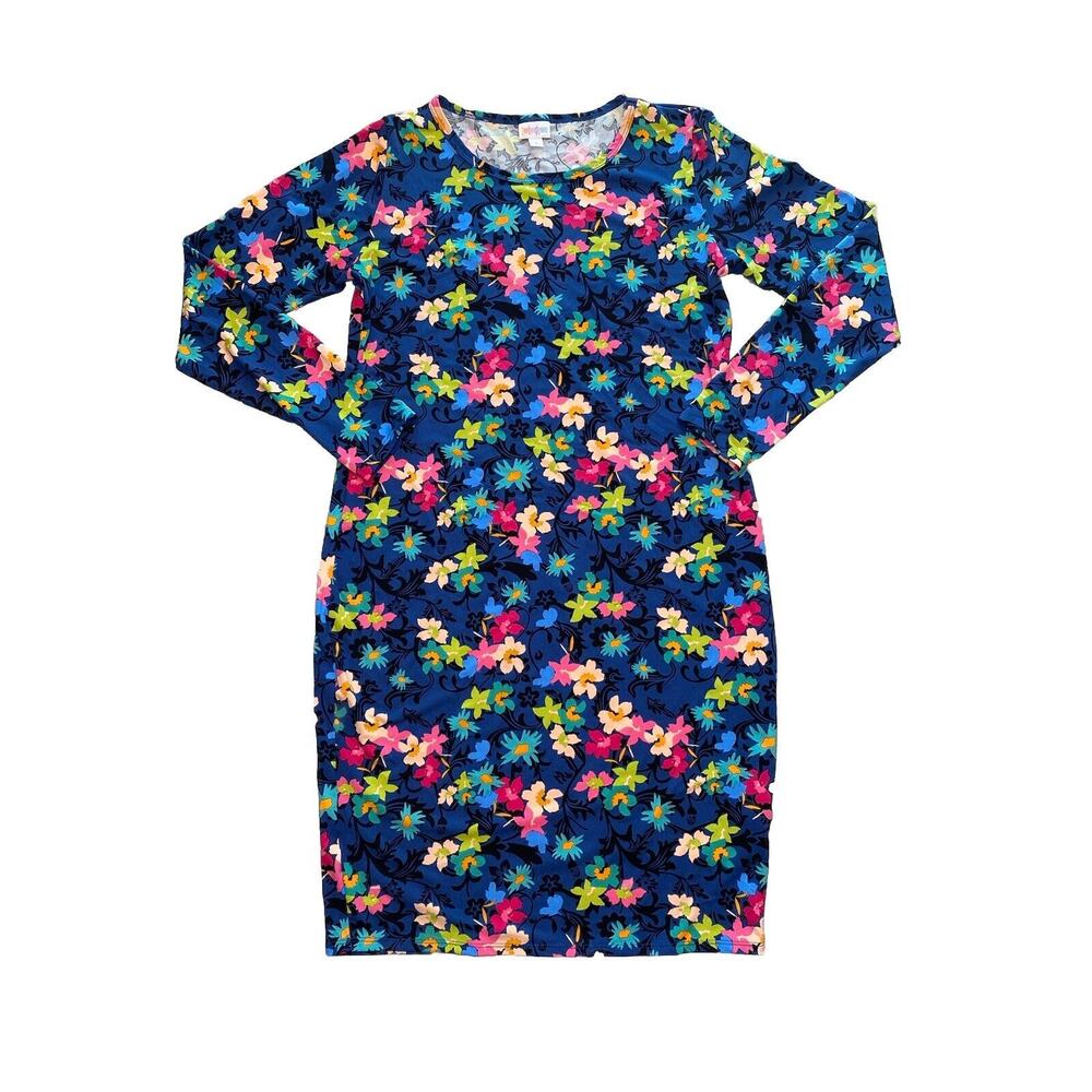 Lularoe Dress - Size Large Blue Floral Stretch Soft